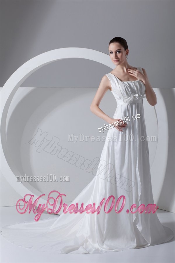 Simple Empire Square Taffeta Court Train Zipper Up Wedding Dress