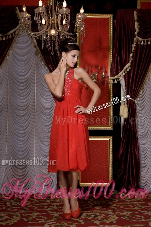 Red Empire One Shoulder Prom Homecoming Dress with The Back Out