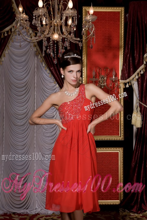 Red Empire One Shoulder Prom Homecoming Dress with The Back Out