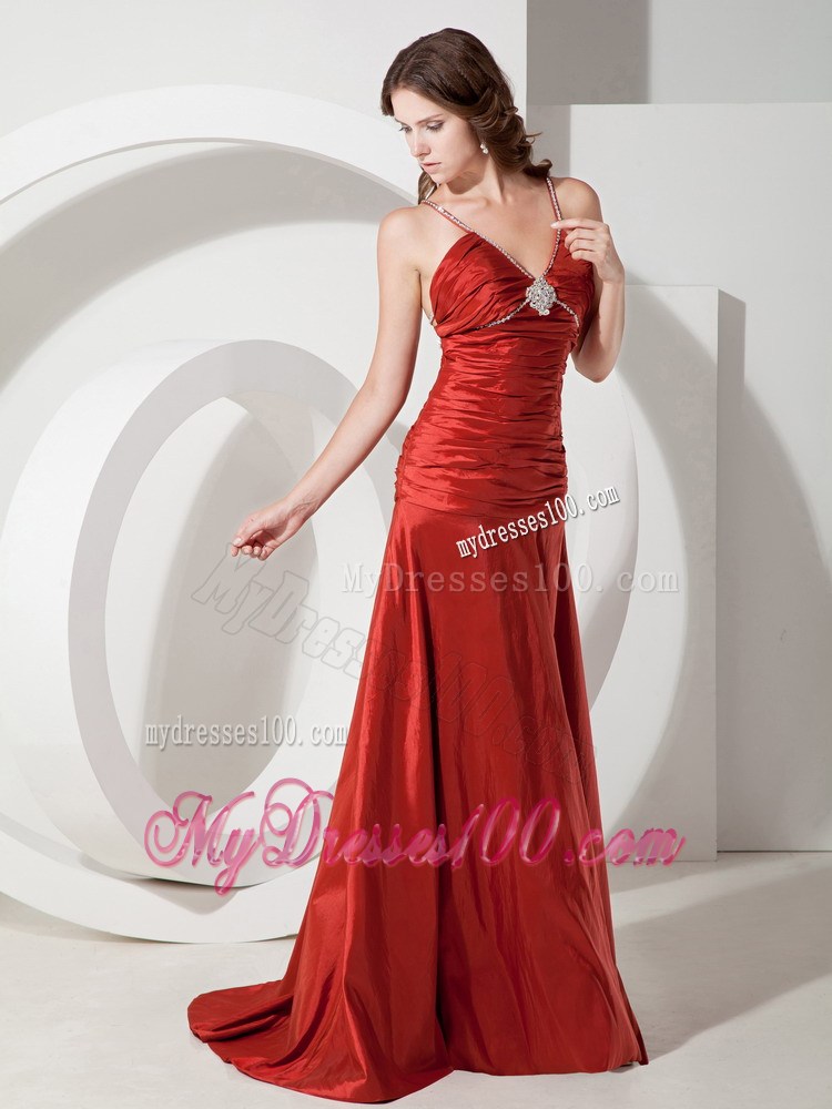 Custom Made Red Sheath Straps Ruched Celebrity Dresses