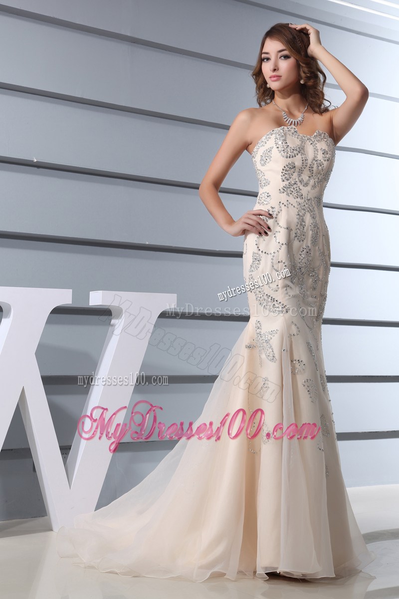 Beading Mermaid Sweetheart Brush Train Prom Dress