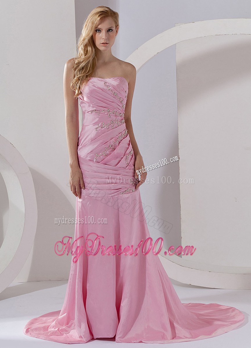 Mermaid Strapless Rose Pink Pageant Dresses with Beading Court Train