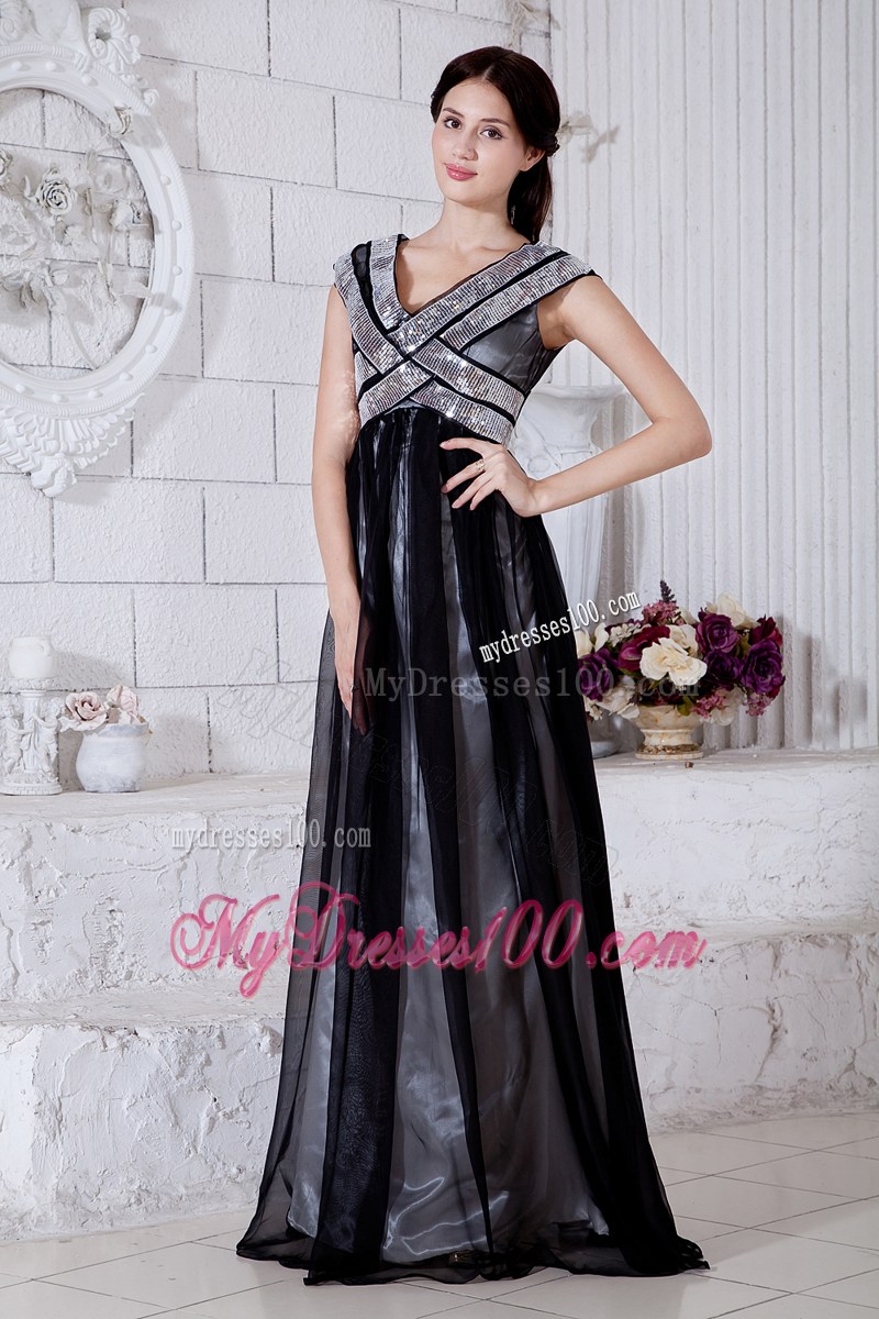 Black Empire V-neck Brush Train Sequins Pageant Dresses for 2013