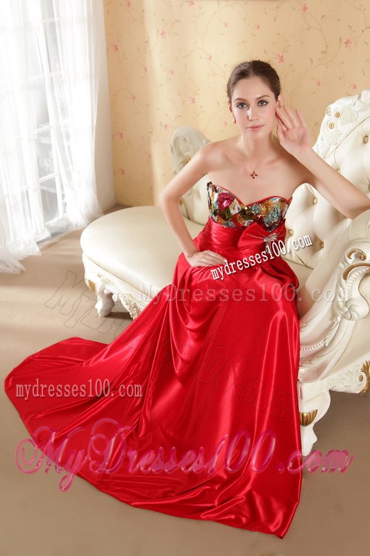 Red Column Sheath Sweetheart Beading and Bow Celebrity Dresses