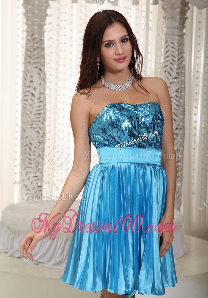 Teal Empire Strapless Mini-length Beading Prom Dress for Summer