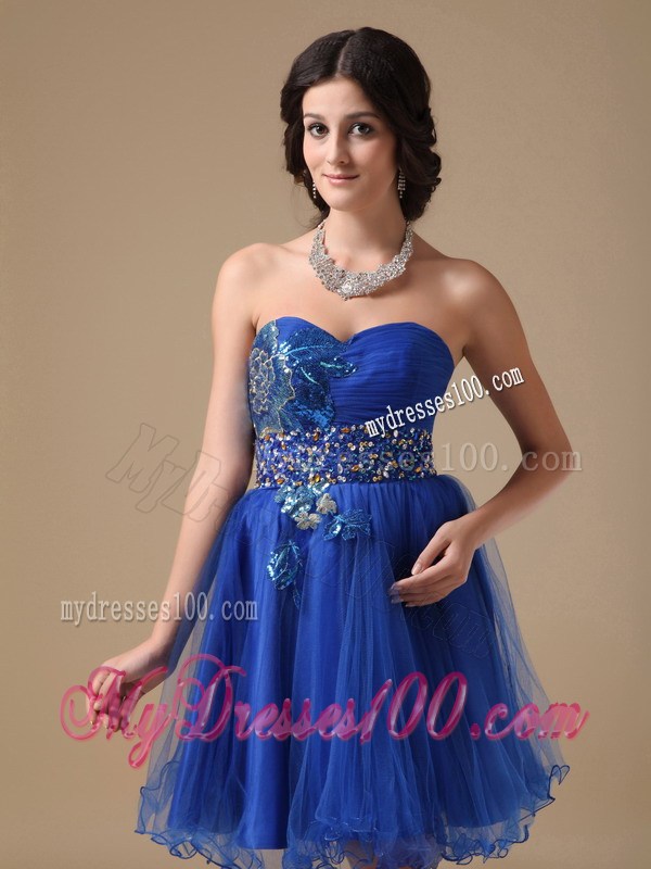 Summer Blue Sweetheart Mini-length Beading Party Dresses