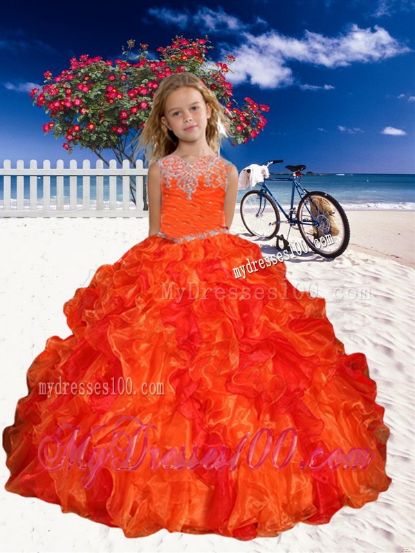 Appliques Party Girl Dress in Orange Red with Beaded Decorate