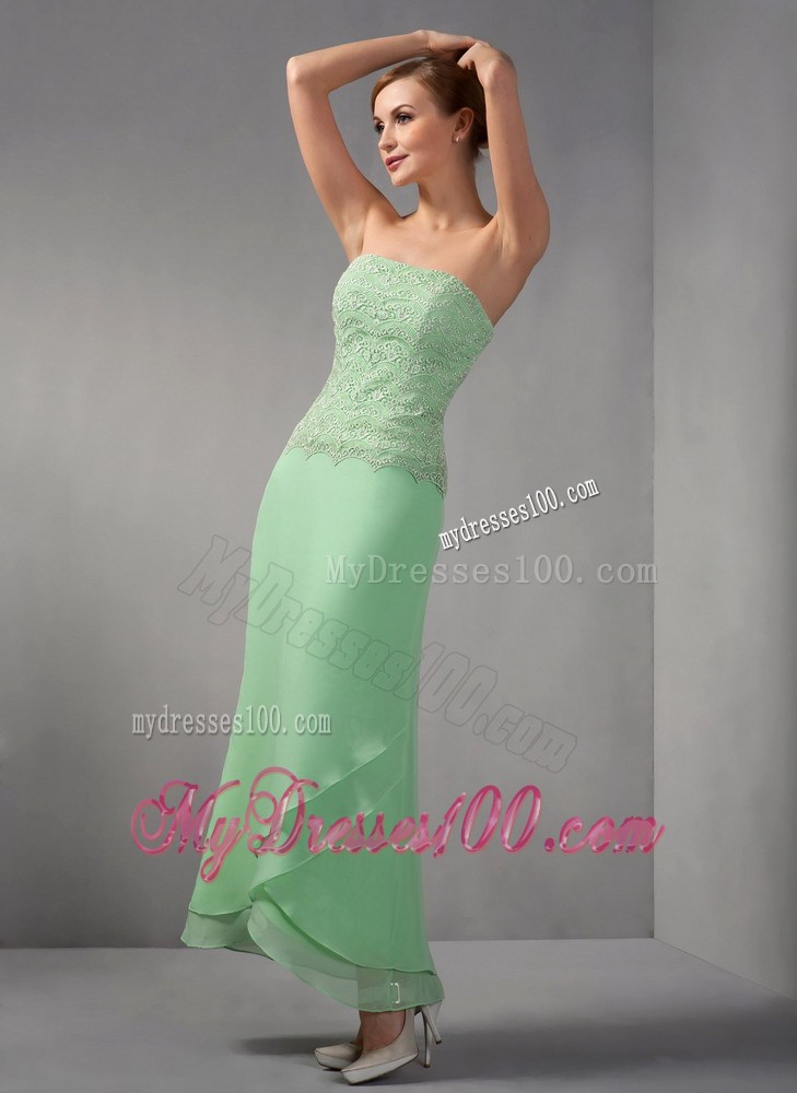 Apple Green Column Strapless Ankle-length Appliques Mother Dress