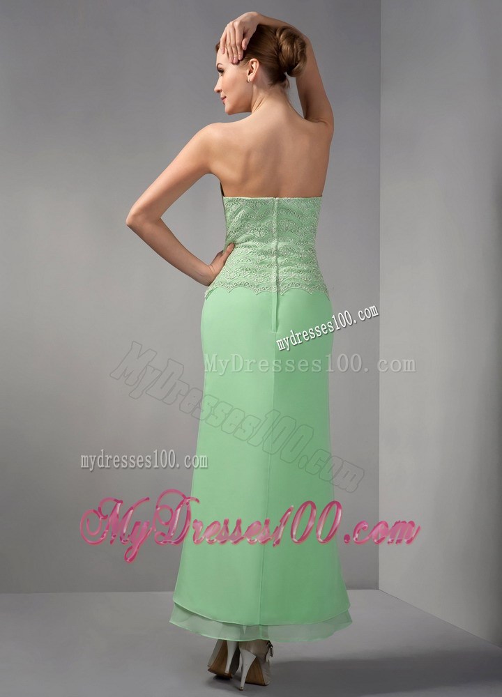 Apple Green Column Strapless Ankle-length Appliques Mother Dress