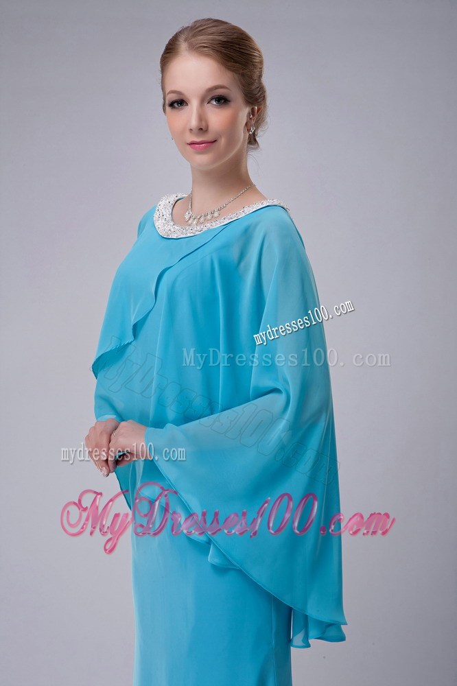 Aqua Blue Column Scoop Beading Mother of the Bride Dress