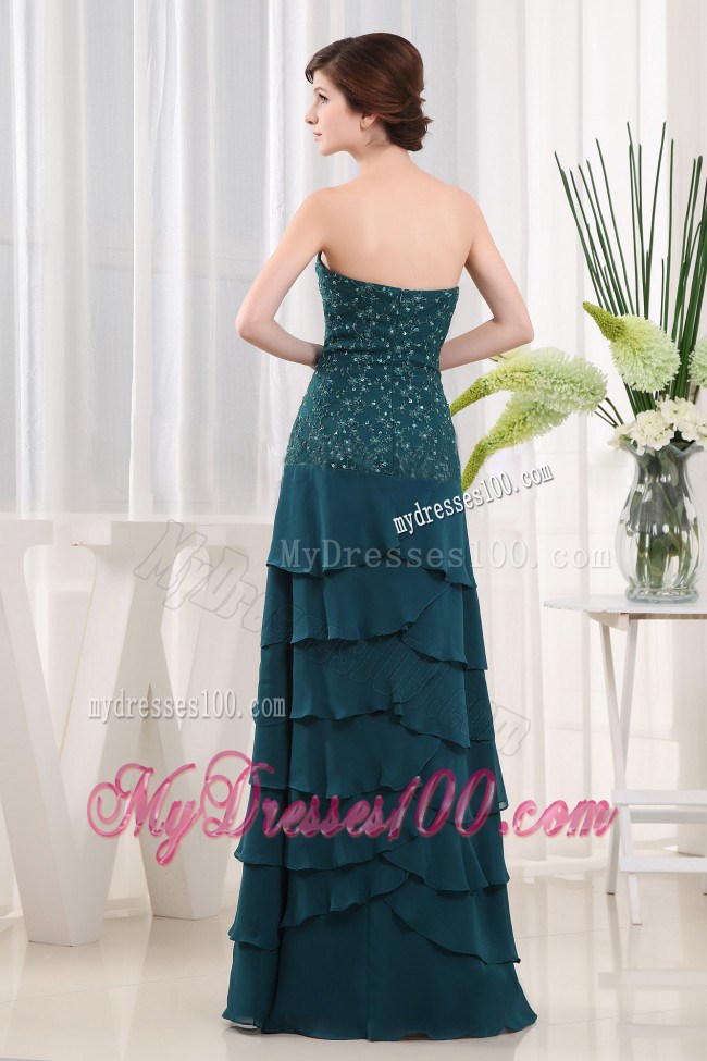 Beading Column Strapless Chiffon Floor-length Teal Mother Bride Dress