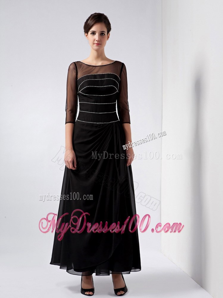 Black Column Scoop Ankle-length Beading Mother of the Bride Dress