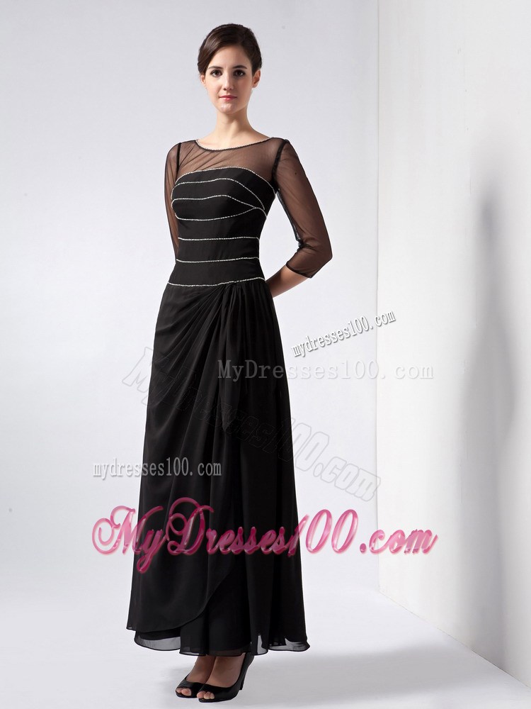 Black Column Scoop Ankle-length Beading Mother of the Bride Dress