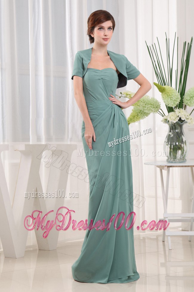 Blue Column Sweetheart Ruche Mother of the Bride Dress with Jacket