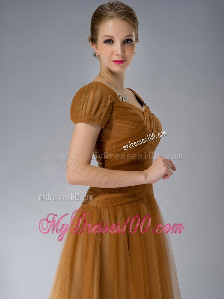 Brown Empire Square Brush Train Tulle Appliques Mother Dress