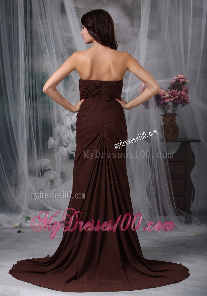 Brown Empire Sweetheart Brush Train Ruche Mather of the Bride Dress