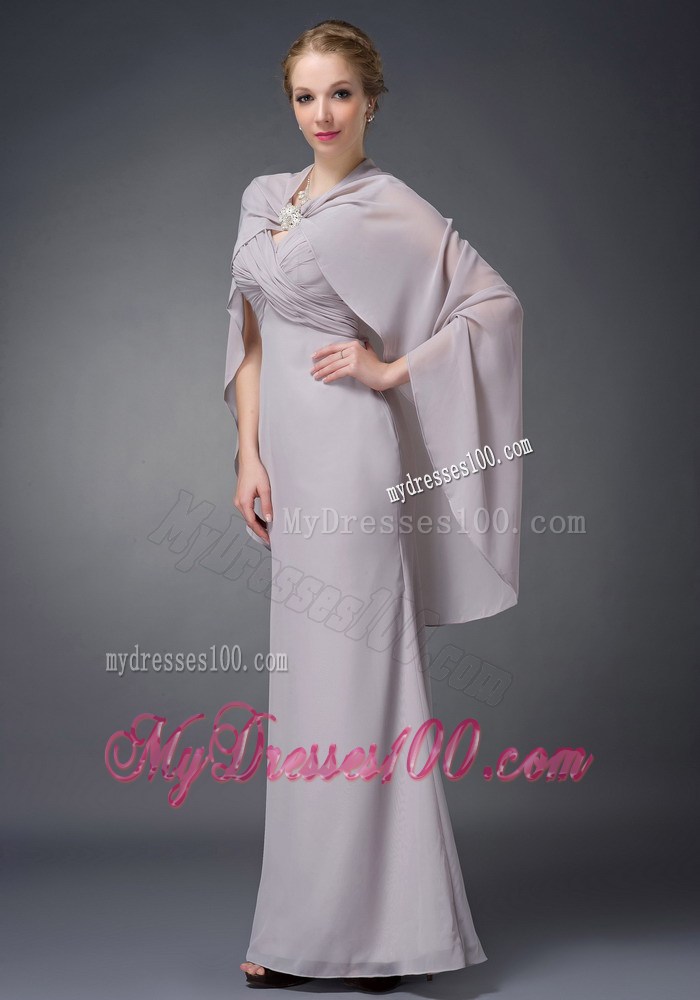 Grey Column V-neck Floor-length Ruche Mother of the Bride Dress