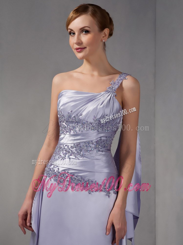 Lilac Column One Shoulder Brush Train Appliques Mother Dress