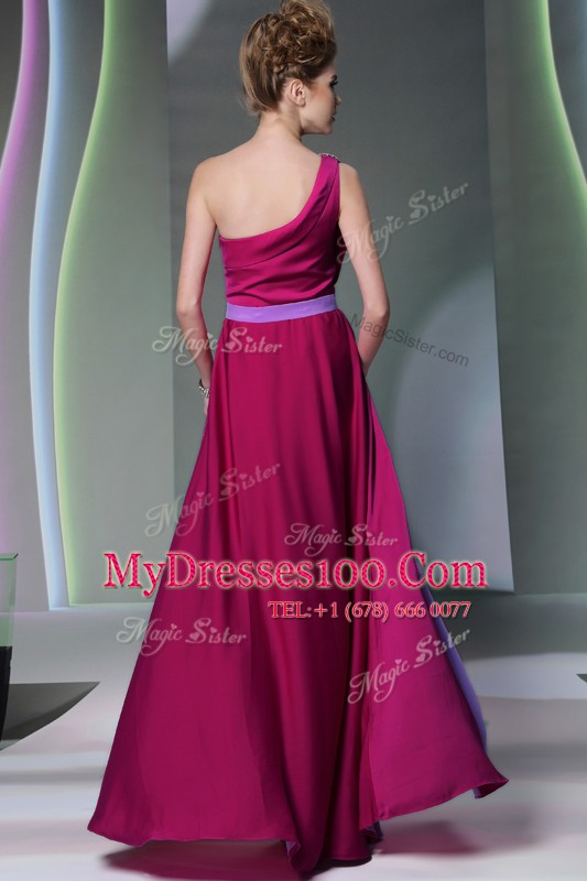 One Shoulder Sleeveless Side Zipper Prom Dresses Burgundy Chiffon