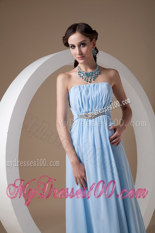 Light Blue Beading and Ruche Strapless Prom Dress in Empire