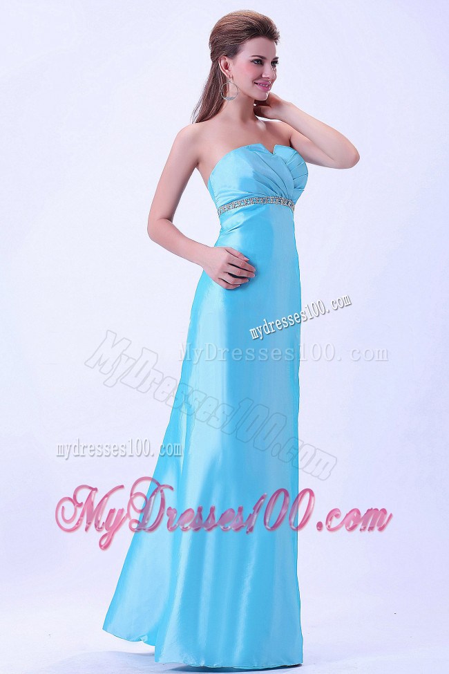 Aqua Blue Strapless Beaded Decorate Prom Dress For Custom Made