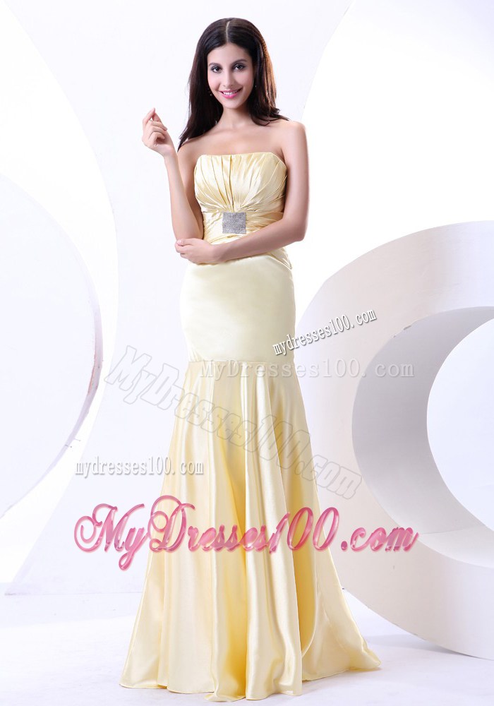 Beading Strapless Floor-length Light Yellow 2013 Prom Dress