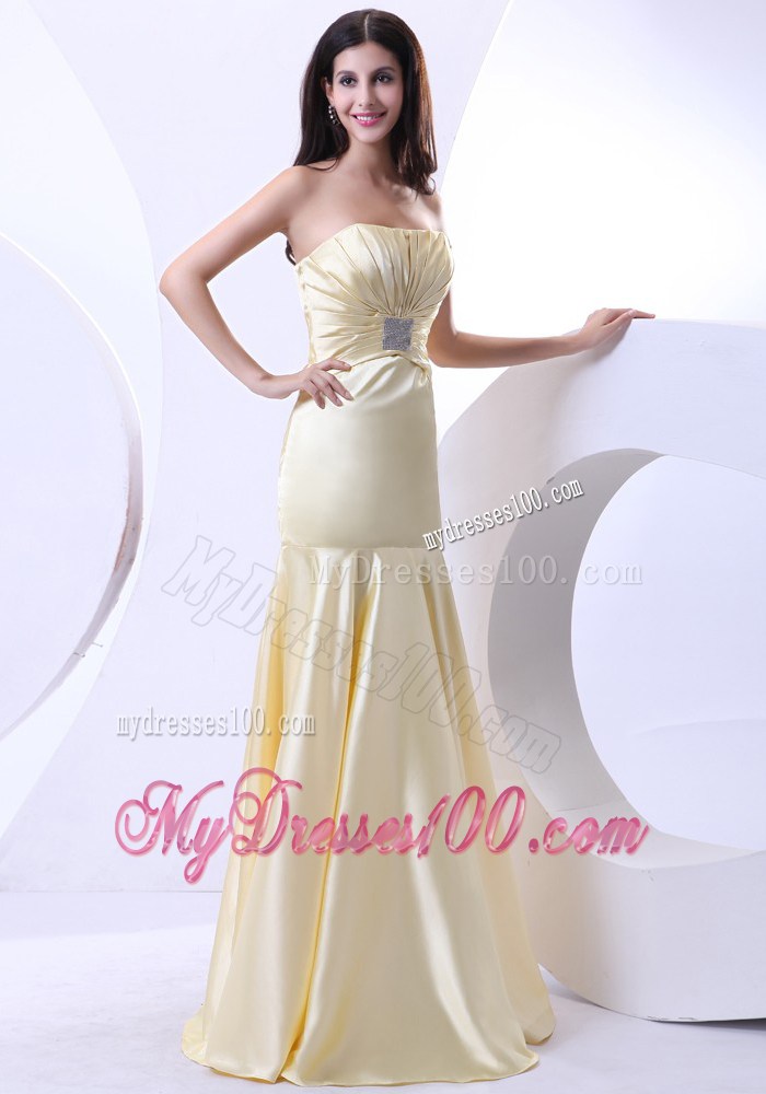 Beading Strapless Floor-length Light Yellow 2013 Prom Dress