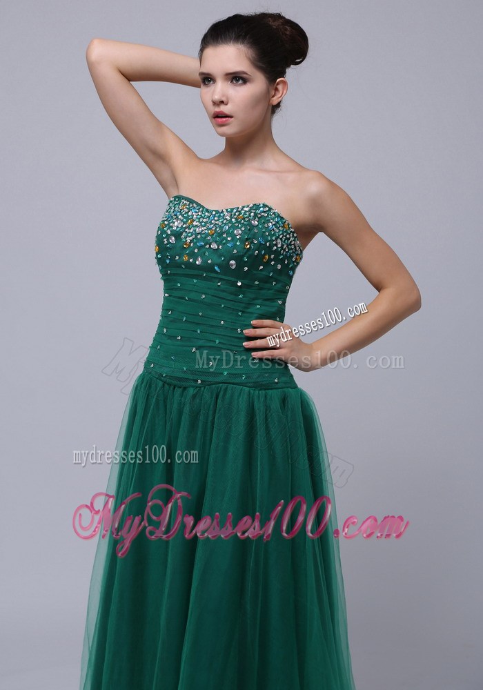 Beaded Decorate Bust Strapless Long For Dark Green Prom Dress