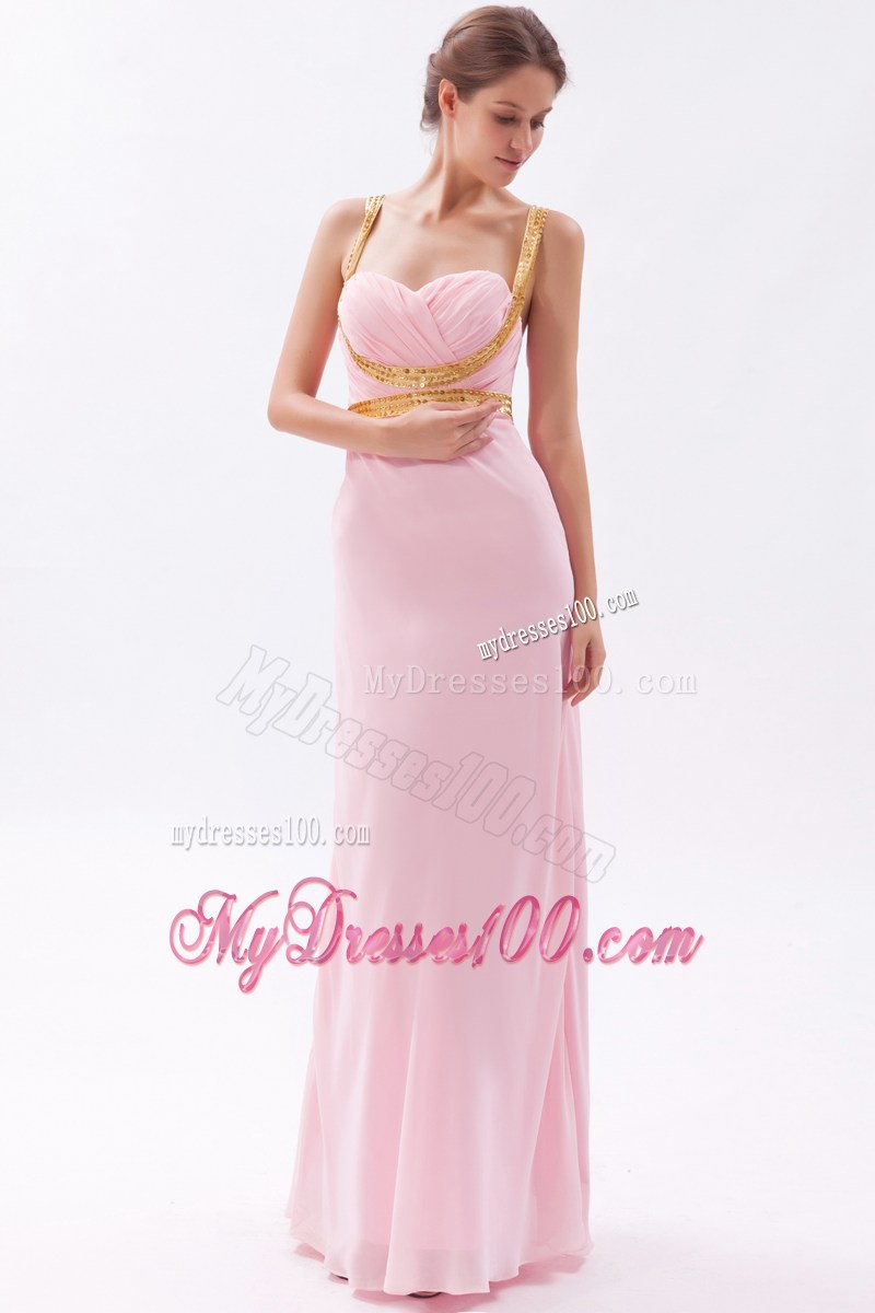 Baby Pink Column Sheath Straps Prom Dress with Sequins