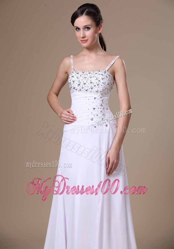 High Slit Column Beaded Decorate Shoulder Straps Prom Dress