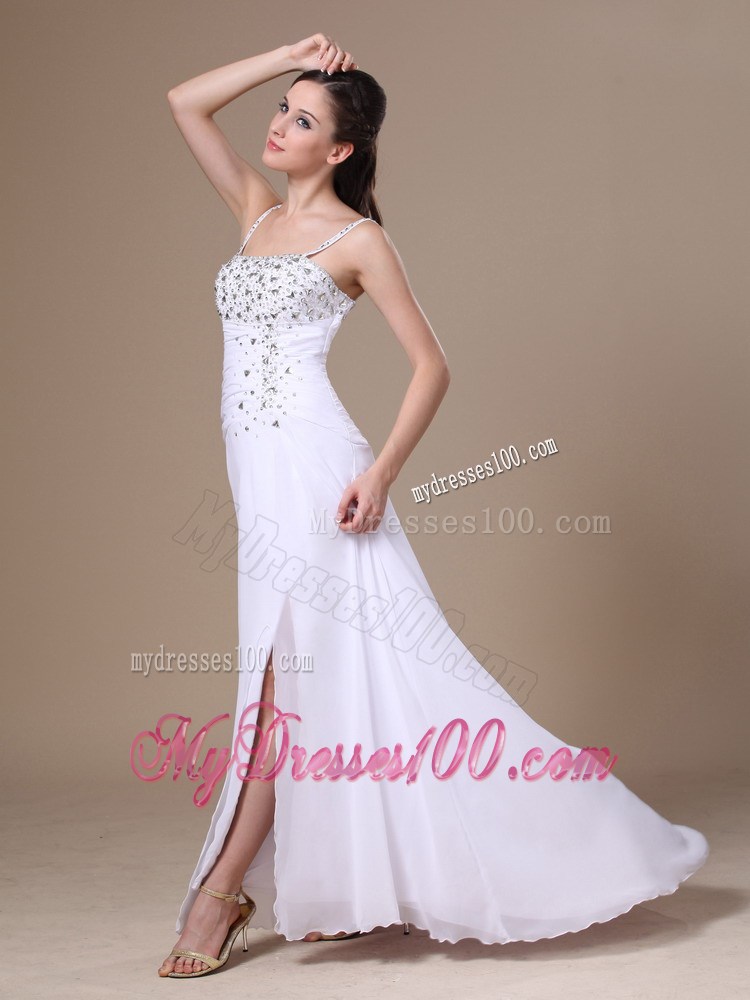 High Slit Column Beaded Decorate Shoulder Straps Prom Dress