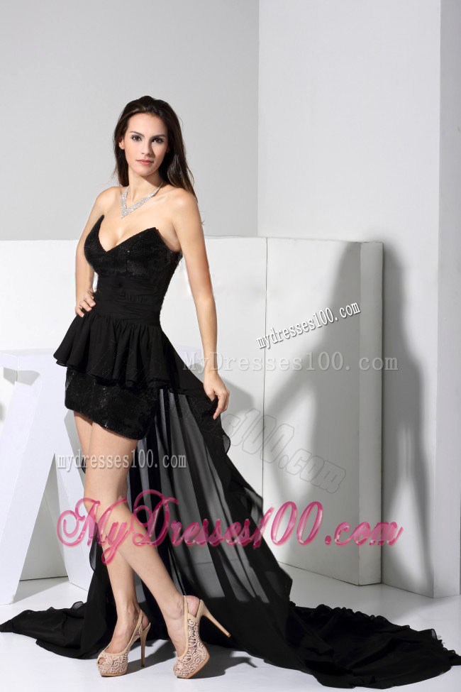 High-low Sequin Black Sweetheart Neckline 2013 Prom Dress