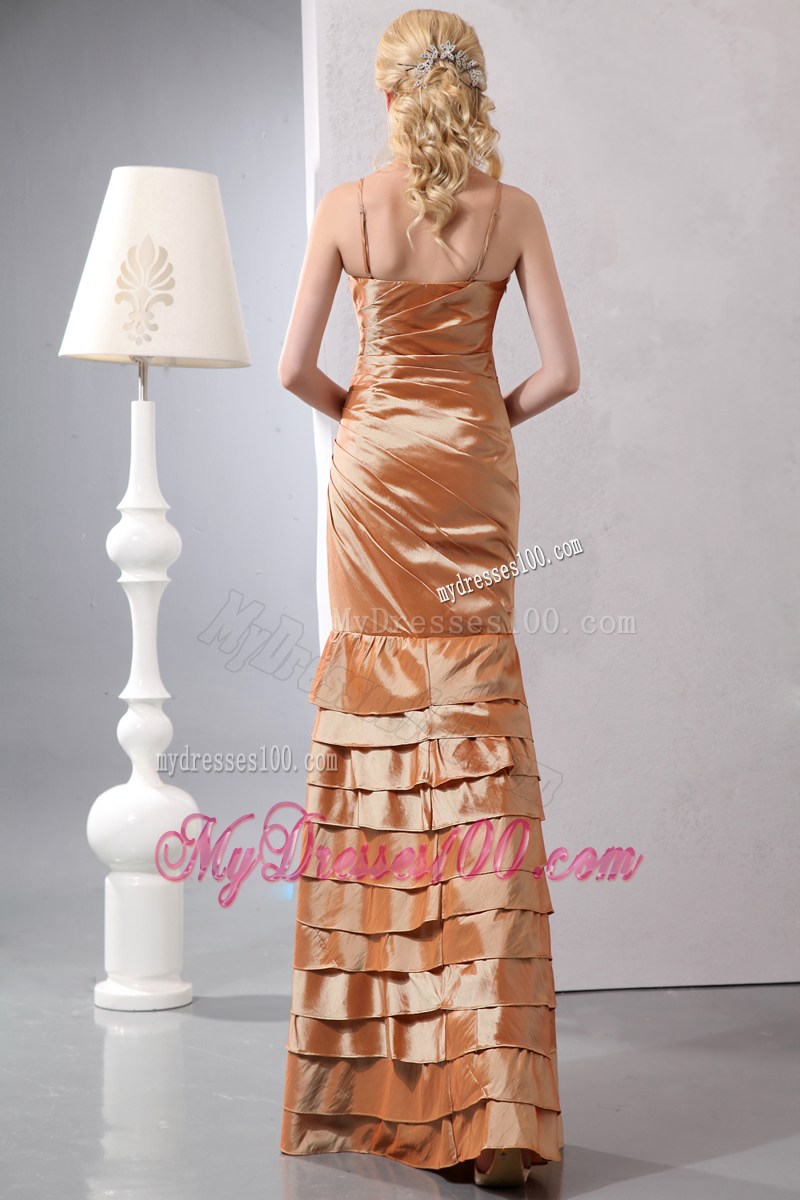 Sexy Brown Column Straps Beading Prom Dress in Floor-length