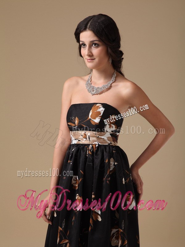 Multi-color Empire Strapless Floor-length Printing Prom Dress