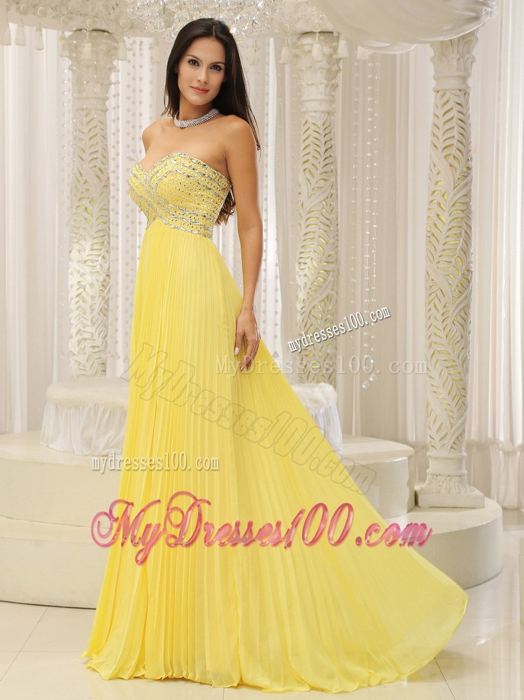 Yellow Sweetheart Beaded Decorate Bust Pleat For 2013 Prom Dress