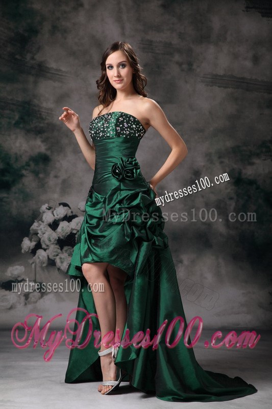 Elegant Green Strapless High-low Prom Dress with Beading