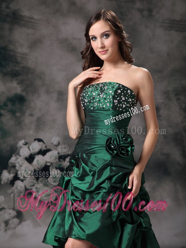 Elegant Green Strapless High-low Prom Dress with Beading