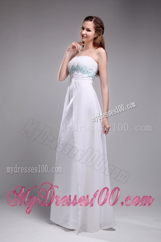 Sweet Empire Strapless Ruching and Beading Prom Dress in White