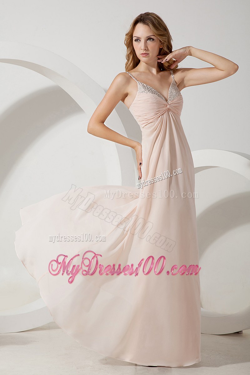 Light Pink Empire Spaghetti Straps Prom Dress with Beading