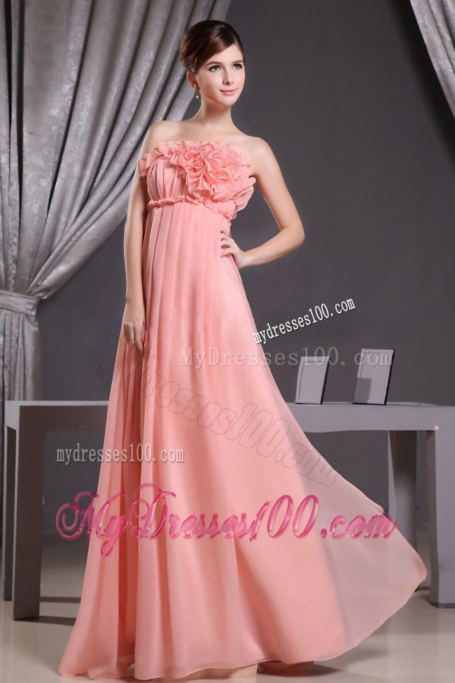 Watermelon Elegant Prom Dress With Hand Made Flowers