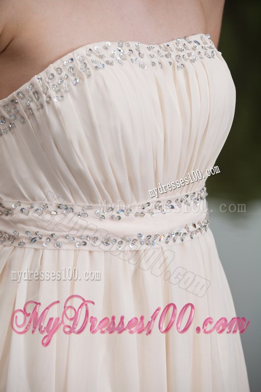 White Empire Strapless Brush Sweep Beaded Decorate Prom Dress