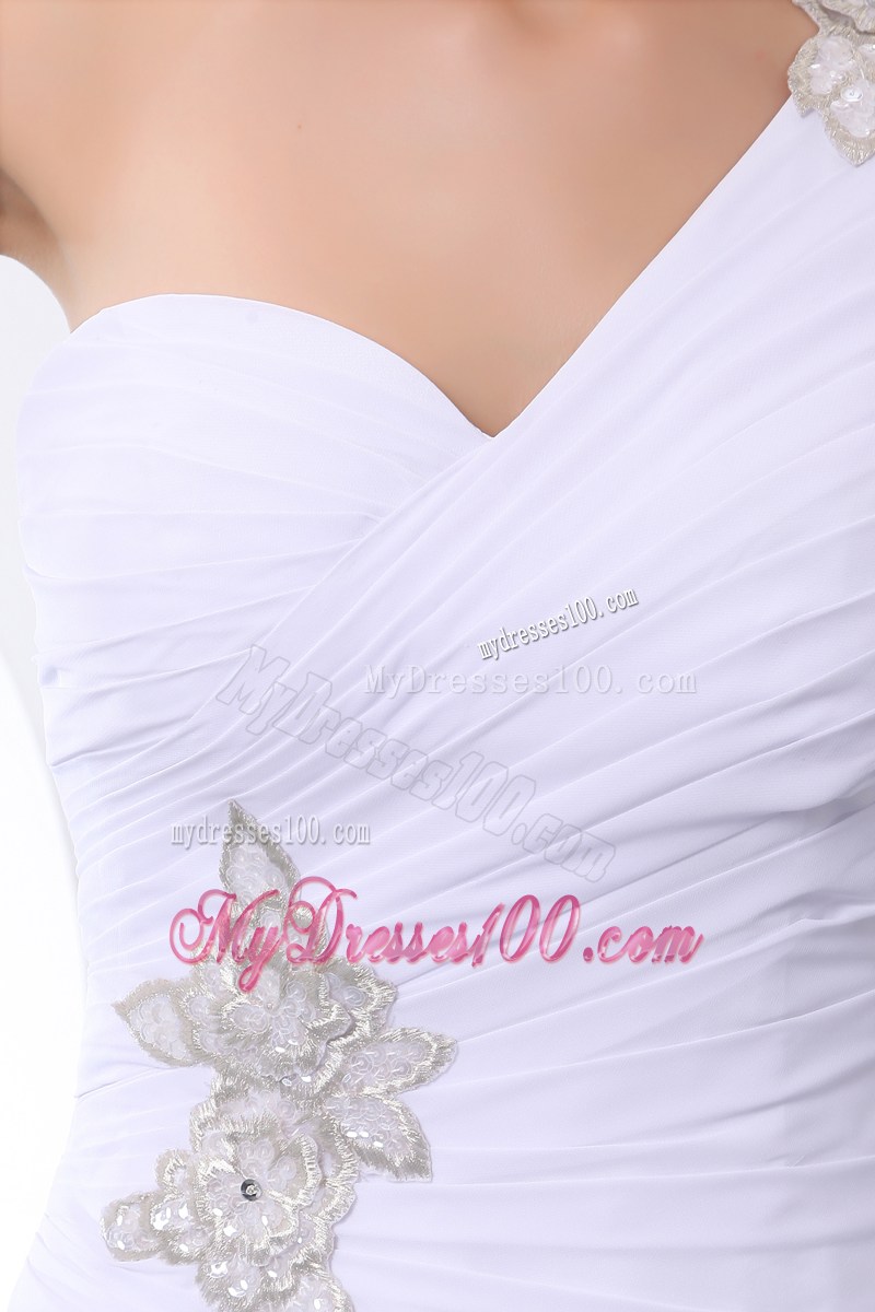 Affordable White One Shoulder Short Prom Dress with Appliques