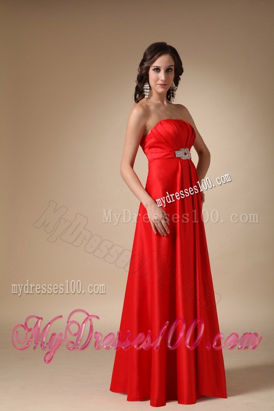 Red Strapless Beading Long Zipper-up Back Prom Dress for Sale