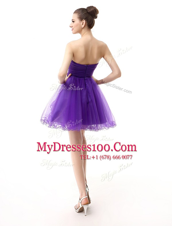 Knee Length Zipper Prom Evening Gown Purple for Prom and Party with Beading