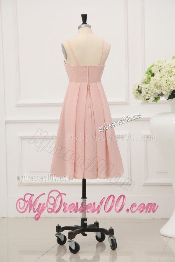 Baby Pink Spaghetti Straps Chiffon Evening Cocktail Dress