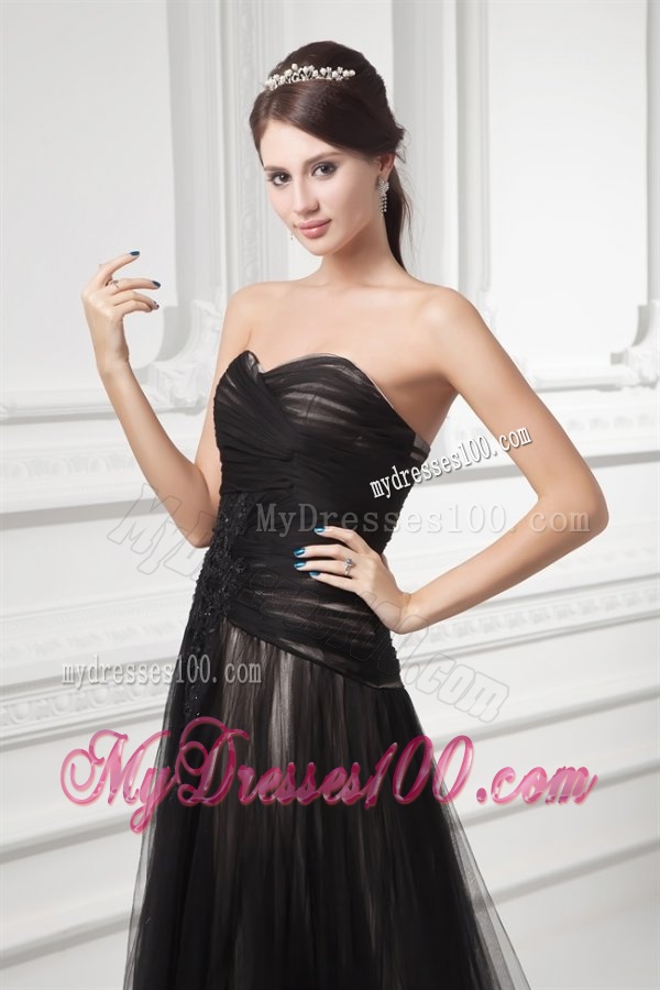 Formal Empire Sweetheart Court Train Black Tulle Ruching Evening Dress