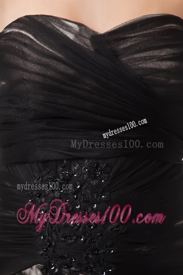 Formal Empire Sweetheart Court Train Black Tulle Ruching Evening Dress