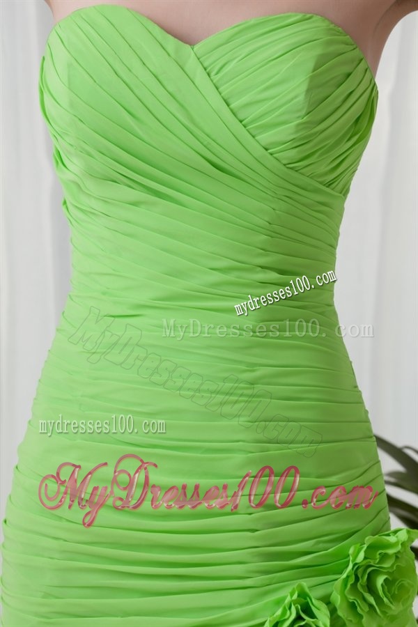 Spring Green Column Sweetheart Floor-length Chiffon Ruching Evening Dress