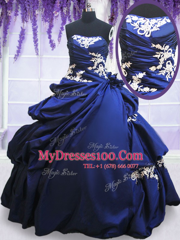 Royal Blue Lace Up 15 Quinceanera Dress Beading and Lace and Pick Ups Sleeveless Floor Length