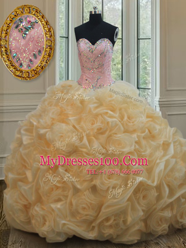 Stylish Floor Length Lace Up Quinceanera Dresses Champagne for Military Ball and Sweet 16 and Quinceanera with Beading